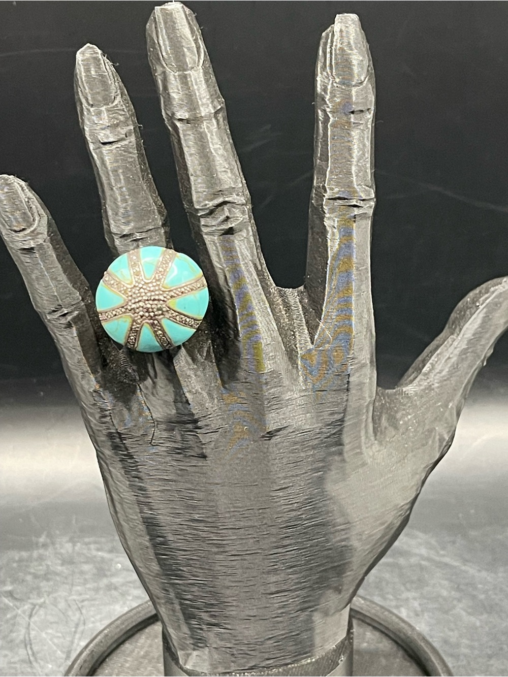 Vintage 925 Sterling Silver Turquoise Marcasite Ring Size 9 (16.10grams)